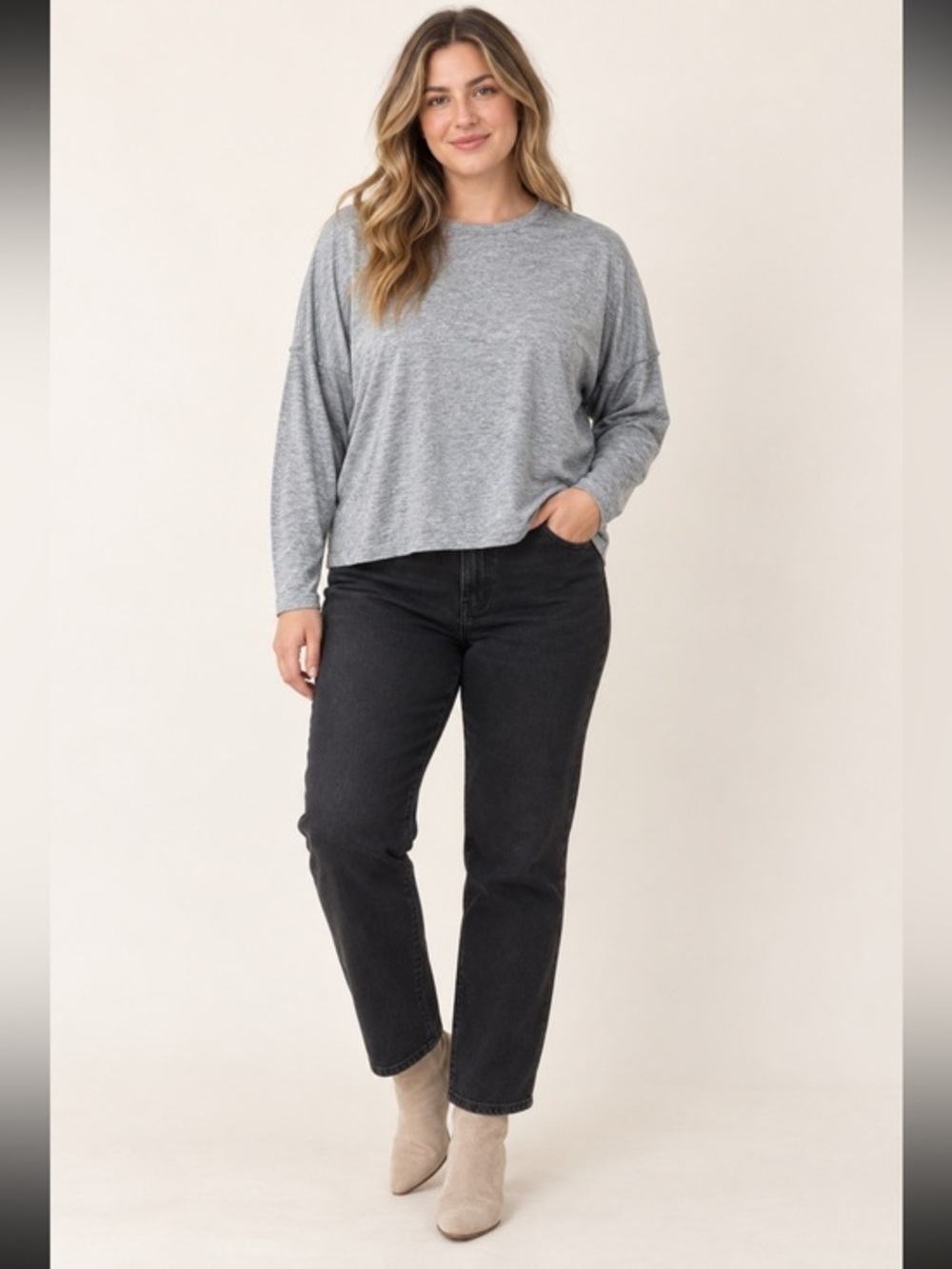 Code Mode Gray Marled Oversized Boxy Long Sleeve Top Size Large